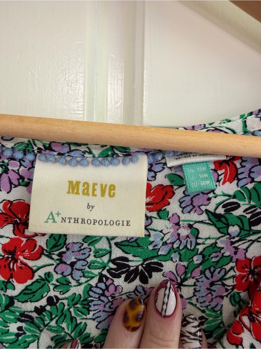 Maeve Floral Button-Front Short Sleeve Top - Red & Green Floral - Picture 2 of 4